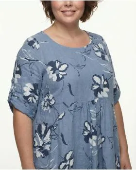 Blumen Leinenkleid in  blau von Diana (Bild 4)
