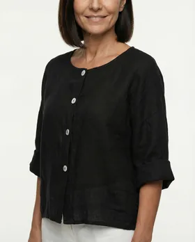 Bluse Leinen in  schwarz von Made in Italy (Bild 4)