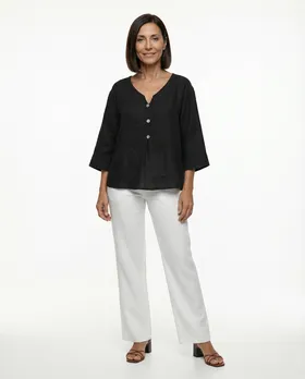 Blusenshirt Leinen in  schwarz von Made in Italy (Bild 3)