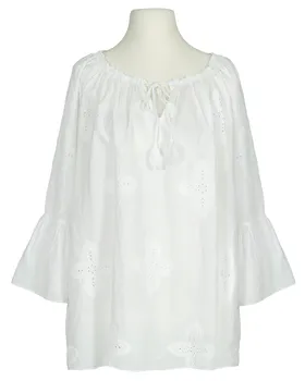 Blusenshirt mit Lochstickerei in  wei� von Made in Italy (Bild 1)