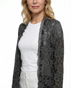 Cardigan Ausbrenner Spitze in  grau von Essentielle Mode (Bild 3)