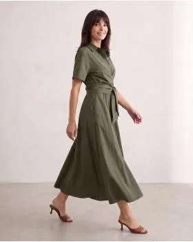 Jerseykleid Wickeloptik in  khaki von Sarah (Bild 6)