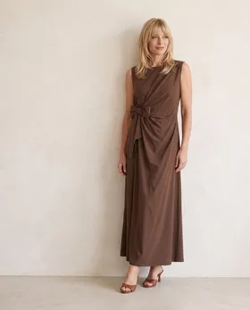Jerseykleid Wickeloptik in  mokka von Made in Italy (Bild 5)