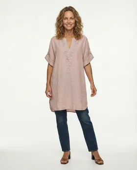 Leinen Tunika bestickt in  rosa von Diana (Bild 3)