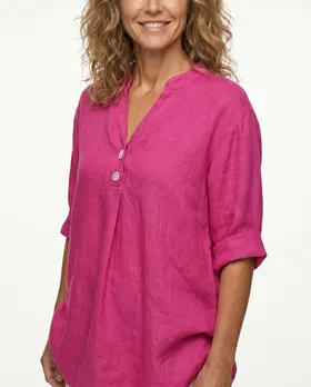 Leinenbluse Stehkragen in  fuchsia von Puro Lino (Bild 4)