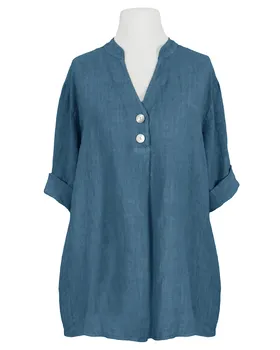 Leinenbluse Stehkragen in  jeansblau von Puro Lino (Bild 1)