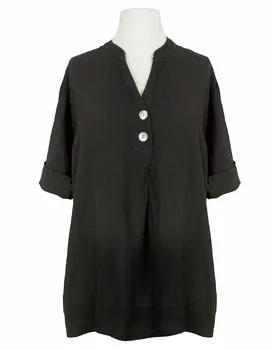 Leinenbluse Stehkragen in  schwarz von Puro Lino (Bild 1)