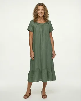 Leinenkleid A-Linie in  oliv von Made in Italy (Bild 3)
