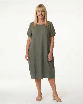Leinenkleid Basic in  khaki von Puro Lino (Bild 3)