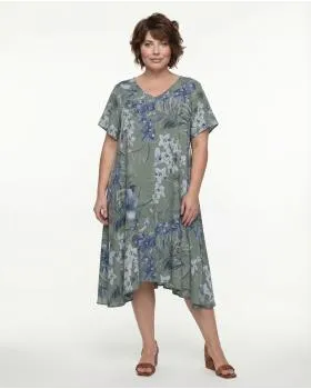 Leinenkleid Floral in  khaki von Made in Italy (Bild 3)