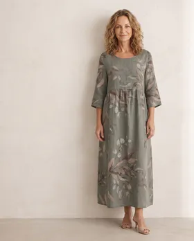 Leinenkleid Floral in  oliv von Puro Lino (Bild 5)