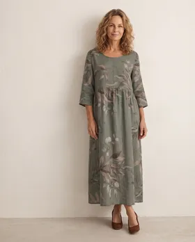 Leinenkleid Floral in  oliv von Puro Lino (Bild 6)