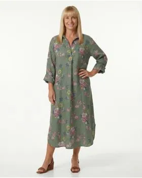 Leinenkleid Floral in  salbei von Puro Lino (Bild 3)