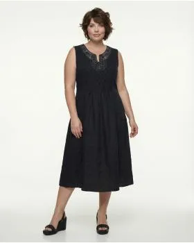 Leinenkleid Kordelstickerei in  schwarz von Diana (Bild 3)