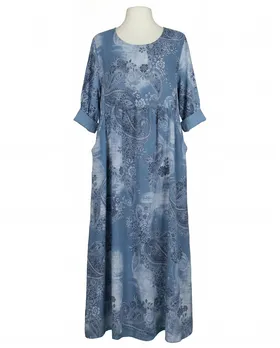 Leinenkleid mit Blumen in  blau von Puro Lino (Bild 1)