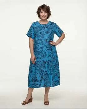 Leinenkleid mit Blumen in  t�rkis von Puro Lino (Bild 3)