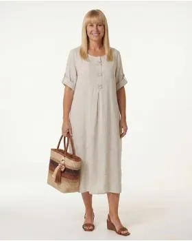Leinenkleid mit Blumenbesatz in  beige von Puro Lino (Bild 3)