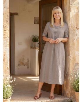 Leinenkleid mit Blumenbesatz in  braun von Puro Lino (Bild 5)