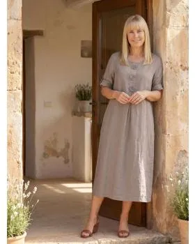 Leinenkleid mit Blumenbesatz in  braun von Puro Lino (Bild 5)