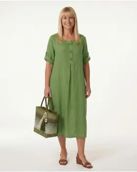 Leinenkleid mit Blumenbesatz in  kiwi von Puro Lino (Bild 3)