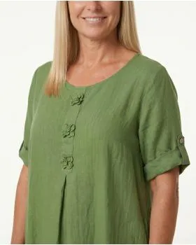 Leinenkleid mit Blumenbesatz in  kiwi von Puro Lino (Bild 4)