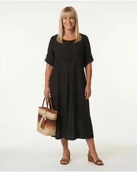 Leinenkleid mit Blumenbesatz in  schwarz von Puro Lino (Bild 3)