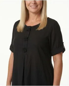 Leinenkleid mit Blumenbesatz in  schwarz von Puro Lino (Bild 4)