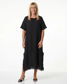 Leinenkleid mit Fransen in  schwarz von Made in Italy (Bild 3)