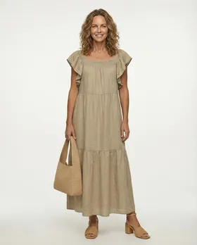 Leinenkleid mit R�schen in  camel von Made in Italy (Bild 3)