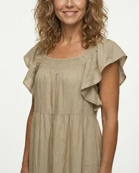 Leinenkleid mit R�schen in  camel von Made in Italy (Bild 4)