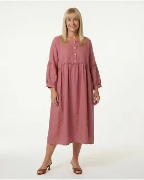 Leinenkleid mit R�schen in  rosenholz von Puro Lino (Bild 3)