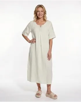 Leinenkleid mit Spitze in  beige von Puro Lino (Bild 3)