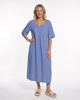 Leinenkleid mit Spitze in  blau von Puro Lino (Bild 3)