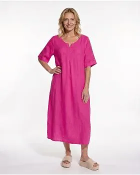 Leinenkleid mit Spitze in  fuchsia von Puro Lino (Bild 3)