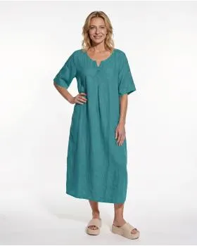 Leinenkleid mit Spitze in  petrol von Puro Lino (Bild 3)