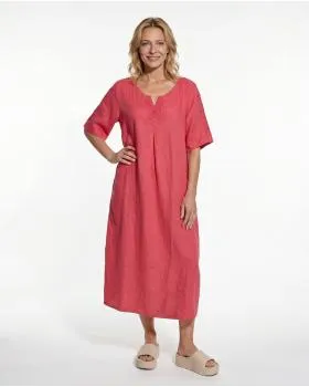 Leinenkleid mit Spitze in  rot von Puro Lino (Bild 3)