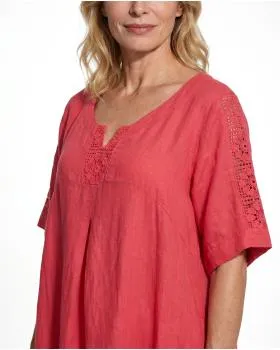 Leinenkleid mit Spitze in  rot von Puro Lino (Bild 4)