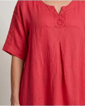 Leinenkleid mit Spitze in  rot von Puro Lino (Bild 5)