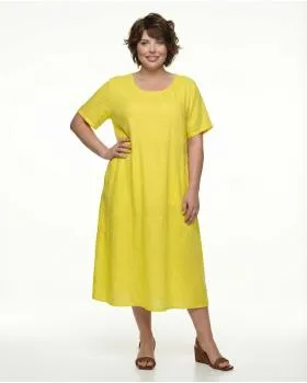 Leinenkleid mit Stickerei in  gelb von Puro Lino (Bild 3)
