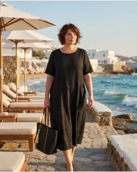 Leinenkleid mit Taschen in  schwarz von Puro Lino (Bild 5)