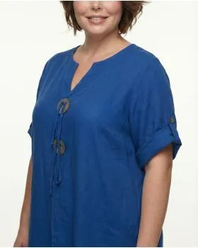Leinenkleid mit Zierkn�pfe in  k�nigsblau von Made in Italy (Bild 4)