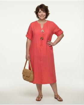 Leinenkleid mit Zierkn�pfe in  koralle von Made in Italy (Bild 3)
