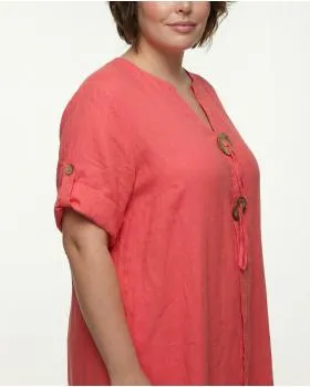 Leinenkleid mit Zierkn�pfe in  koralle von Made in Italy (Bild 4)