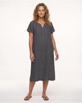 Leinenkleid Schlitzausschnitt in  anthrazit von Puro Lino (Bild 3)