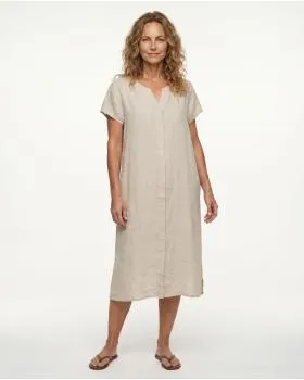 Leinenkleid Schlitzausschnitt in  beige von Puro Lino (Bild 3)