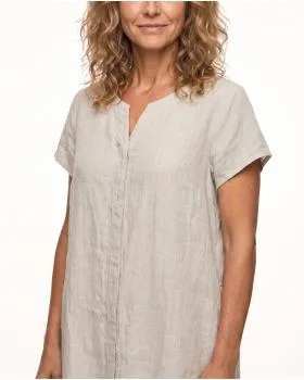 Leinenkleid Schlitzausschnitt in  beige von Puro Lino (Bild 4)