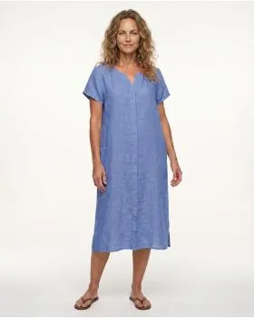 Leinenkleid Schlitzausschnitt in  blau von Puro Lino (Bild 3)