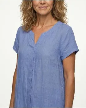 Leinenkleid Schlitzausschnitt in  blau von Puro Lino (Bild 4)