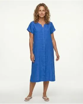 Leinenkleid Schlitzausschnitt in  royalblau von Puro Lino (Bild 3)