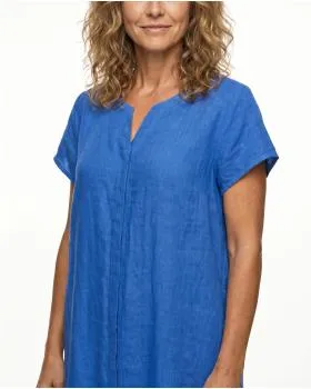 Leinenkleid Schlitzausschnitt in  royalblau von Puro Lino (Bild 4)